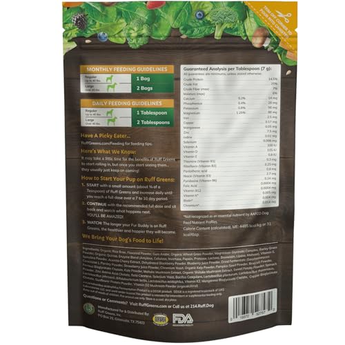 Image of Dog Food Topper for Dogs - VitaSmart Powder with 25 Vitamins & Minerals, 15 Probiotics & 20 Digestive Enzymes - Gut, Immune, Skin & Mobility Support - All Breeds & Ages - Ruff Greens 6.9oz | with 25 Vitamins & Minerals, 15 Probiotics & 20 Digestive Enzymes - Gut, Immune, Skin & Mobility Support - All Breeds & Ages