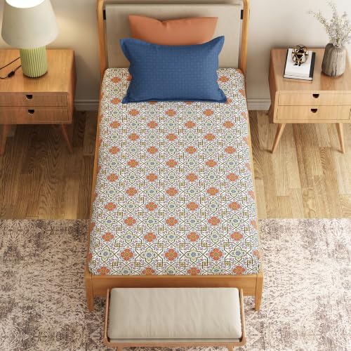 Image of Mytrident Bedsheet for Single Bed Cotton | 60 inch x 90 inch | Flourish Red