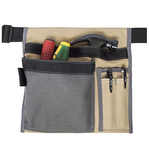 Tool Pouch MDSTOP Single Side Apron with 5 Pockets and 1 Hammer Loop, Fits for Hammer, Pencils, Screwdrivers etc. (Khaki)