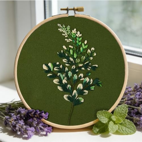Image of Crafmanoe Hand DIY Embroidery Kits for Beginners Adults, Plant Crewel Embroidery Starter Kits, Stamped Cross Stitch Kits for Beginners Adults Craft Kits for Women, Embroidery Hoops, Fabric and Thread