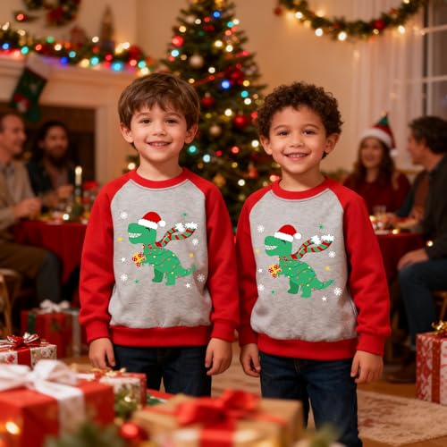 Kids Christmas Sweatshirt Boys Reindeer Toddler Xmas Pullover Tops | Size 2-10 T, Ugly Christmas Shirts, Baseball Snowman Printed, Raglan Sleeve, 100% Cotton, Dinosaur Monster Truck Active Shirt 2 Kids Christmas Sweatshirt Boys Reindeer Toddler Xmas Pullover Tops | Size 2-10 T, Ugly Christmas Shirts, Baseball Snowman Printed, Raglan Sleeve, 100% Cotton, Dinosaur Monster Truck Active Shirt - Image 3