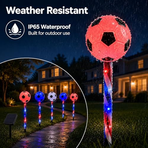2026 World Cup Decorations Outdoor Soccer Decor Solar Pathway Lights, Set of 5 Soccer Theme LED Lamp, Outdoor Sports Decoration for Walkway,Yard(5 PCS) by OMRAYTU - Image 6