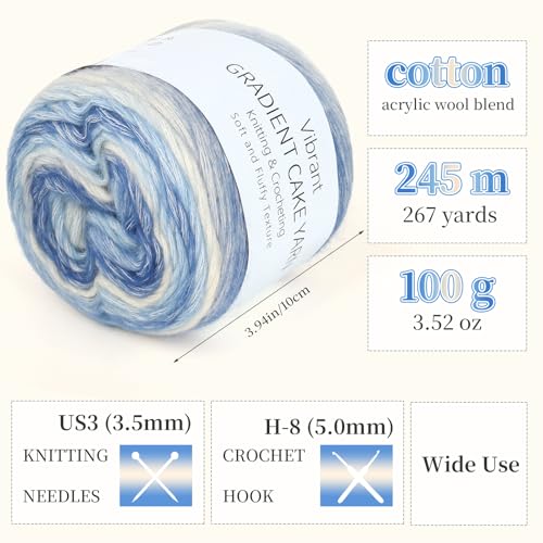 Image of Aeelike Cake Yarn for Crocheting, 3 Skeins Gradient Yarn 100g (3.52 oz) 245m (267 Yards) # 3 Light Weight, Soft Ombre Yarns Fairyland Yarns Rainbow for Making Colorful Crafts, Blue Yellow Gradient