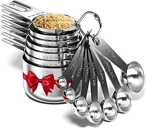 MTROYALDIA Stainless Steel Measuring Cups and Spoons Set of 14 Pieces 7 Nesting Cups and 7 Stackable Spoons Professional Portable and Sturdy Metal Measuring Set for Liquid Wet and Dry Ingredients