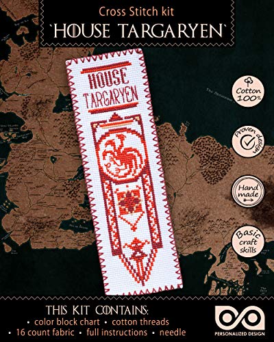 Cadeau fait main original : kit broderie point de croix House Targaryen pour lecteur