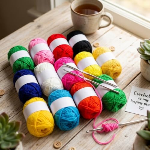 Image of 12 Color Wool Oon Yarn Balls Set with 2 Crochet Kroshiya Hooks | Soft Knitting Wool Yarn Kit for DIY Crafts, Crochet, Weaving & Beginners | Multicolor Craft Yarn for Art, Decoration & Hobby Use