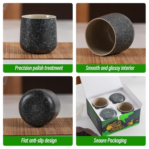Image of TEANAGOO Japanese Tea Cups Set of 4pcs, 6.9oz /205ml Elegant Ceramic Matcha Cups with Flat Base, Charcoal Black Handleless Coffee Mugs, Microwave & Dishwasher Safe, Beautiful Gift Box (Pack of 2)