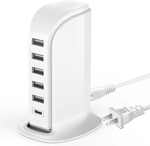Miniatura 9 de Estación de carga USB para múltiples dispositivos, torre de carga multipuerto, puerto USB-C compatible con carga rápida PD compatible con iPhone,
