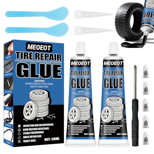 Meoeot Pegamento Vulcanizante, Cola Reparacion Neumaticos, Pegamento para Neumaticos de Coche, Viene con Boquilla y Raspador, Repare Rápidamente Grietas, Agujeros y Descamaciones de Varios Neumático