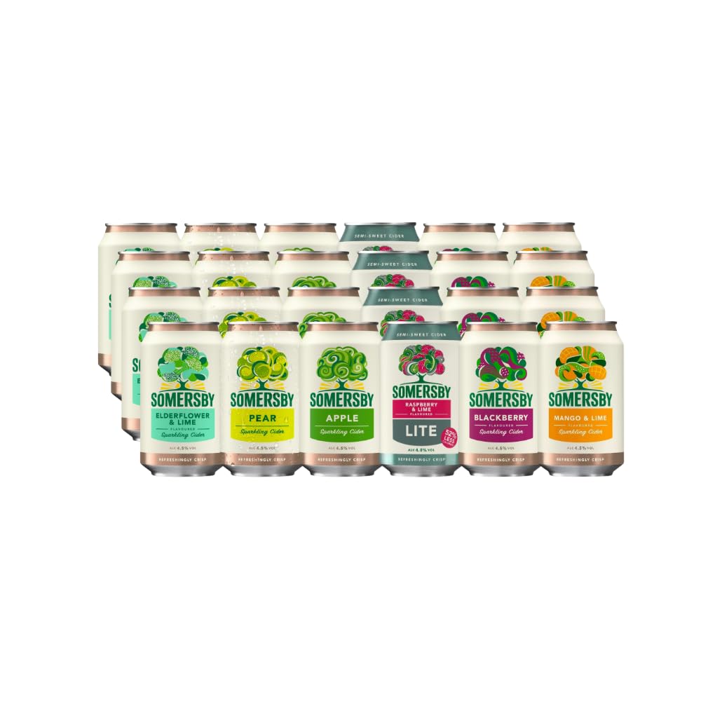 Somersby Cider Mix 6 Sorten 24 x 0,33 Liter Dosen – Fruchtiger Cidre 4,5% Vol. – Mit Apfel, Brombeere, Birne, Mango & Limette, Holunderblüte & Limette, Himbeere & Limette - Fruit Cider Set