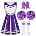 Sureio 4 Pcs Girls Cheerleader Costume for Girls Cheerleading Outfit for Kids Halloween Birthday Cosplay Party Gifts(Purple,9-10 Years)