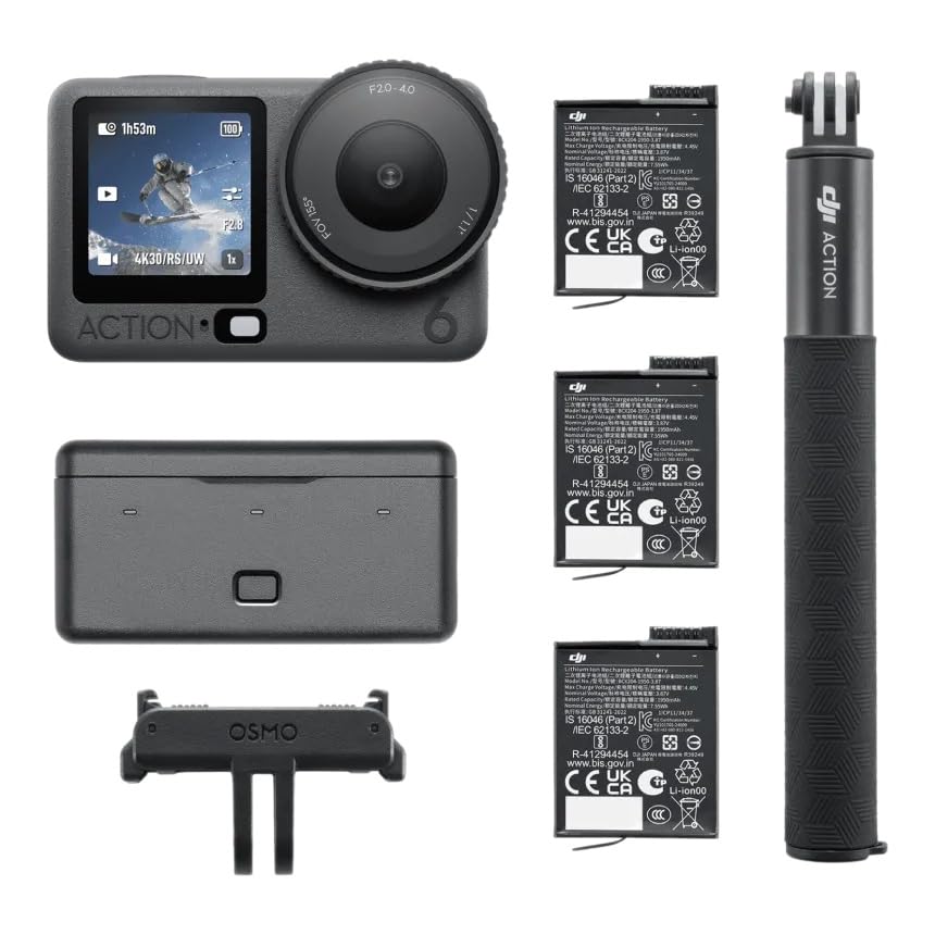 Image of DJI Osmo Action 6 Adventure Combo, Action Camera with 1 /1.1 inch Square Sensor, Variable Aperture of f /2.0-f /4.0, Cold-Resistant, 4hrs Battery, Action Camera 4K Ideal for Quick Capture of Exciting Moments