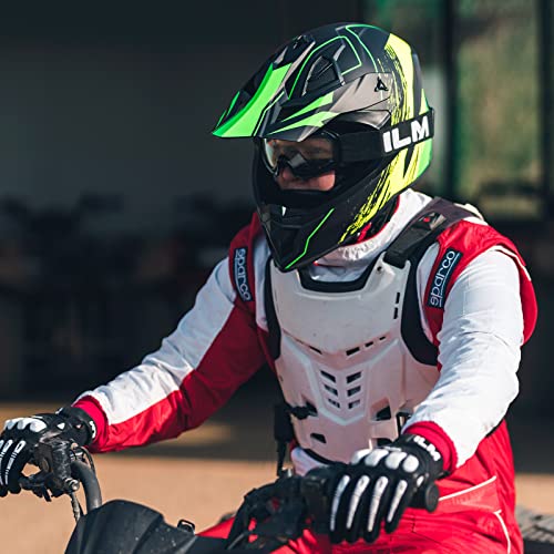 Ilm Adult Dirt Bike Fiberglass Helmet Lightweight Motocross Atv Full Face Off-Road Motorcycle Casco For Men Women Dot Model-610 (Yellow Green,M) #TOP3