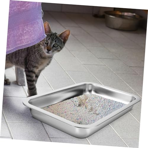 DRESSOOS Caixa bandeja sanitária de aço inoxidável penico de gatinho bandeja de areia de coelho rasa