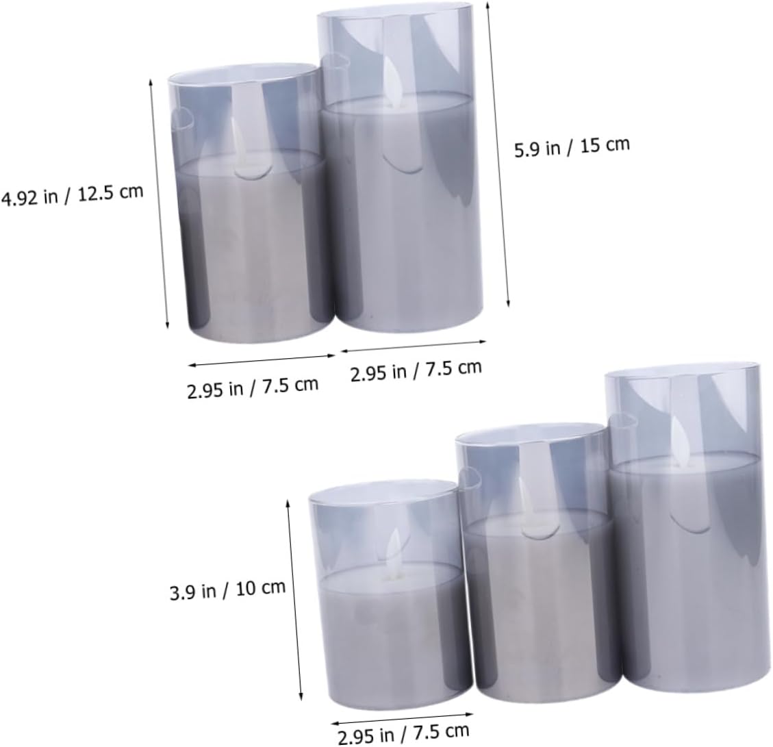 CHILDWEET 6pcs Flameless LED Glass Candle Lights Battery Operated Electric Candle Lamps for Home Decor and Romantic Candlelight Scenes, Grey Mixed Sizes 7.5/10/12.5/15cm