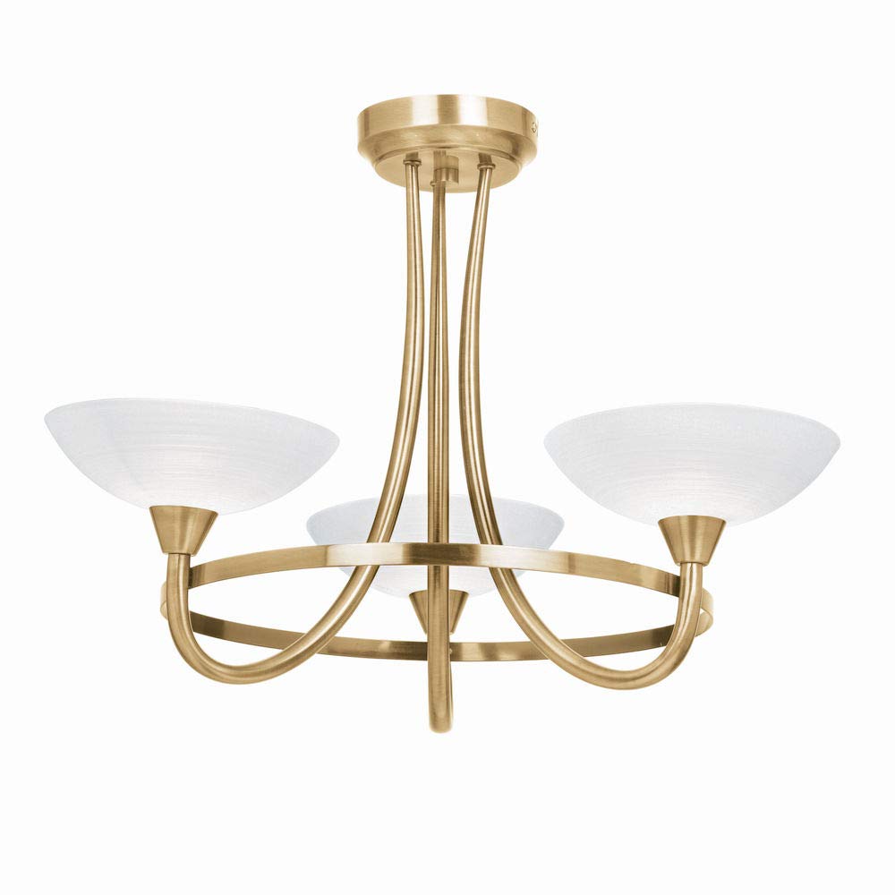 National Lighting Colton Decorative Contemporary Antique Brass G9 LED Compatible Ceiling Light with 3 White Painted Glass Shades