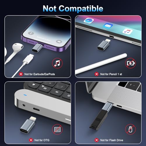 Gaef USB C auf Lightning Adapter (4 Stück), Adapter Lightning auf USBC für iPhone 14/13/12/11/X/i Pad/Airpads, PD Schnelles Laden/Datenübertragung iPhone USB Adapter, Nicht für Kopfhörer/Audio/OTG