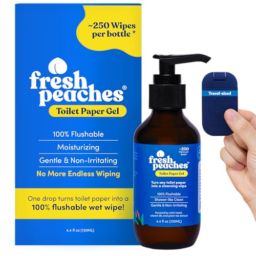 fresh peaches toilet paper gel wet wipe alternative  flush-safe a cleaner way to wipe  toilet paper spray blue pocket starter with pocket  44 oz