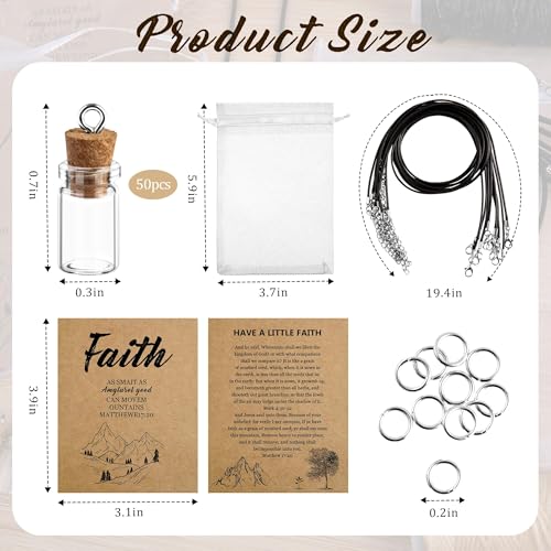 10 Set Mustard Seed Faith Bottle Necklace Christian Gifts Bulk for Woman DIY Mini Glass Jars Craft Necklace with Christian Faith Cards, Without Mustard Seed3