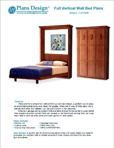 Murphy Full Vertical Wall Bed Woodworking Plans, Hardware and Material Lists Included, 1FVWB