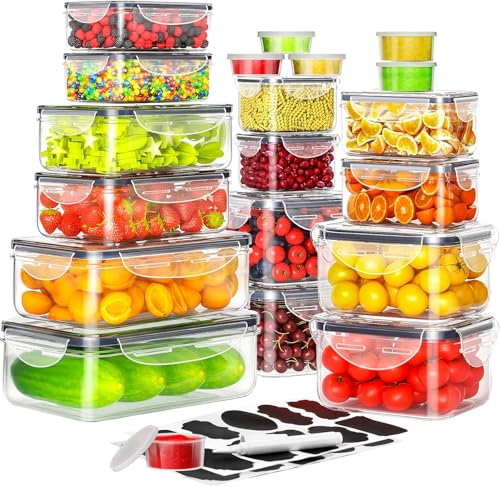 BeyondLuv Food Storage Container Box For Kitchen Meal Prep- 12Pcs Food Container With Labels Markers Plastic Containers Air Tight Set Food Storage Box Lids Airtight Freezer Fridge Organizers Storage