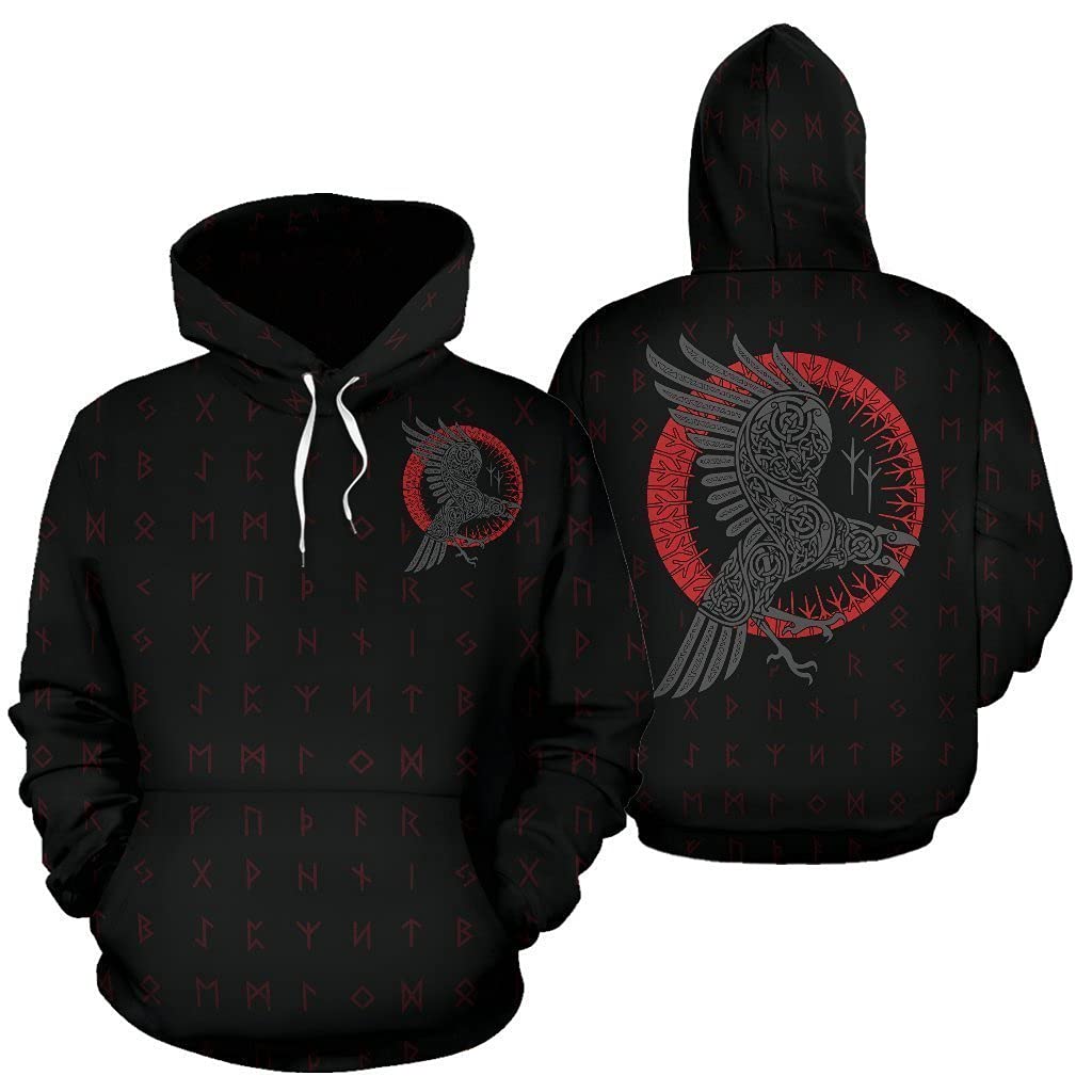 Sweat à capuche graphique tatouage de corbeau viking aux finitions soignées