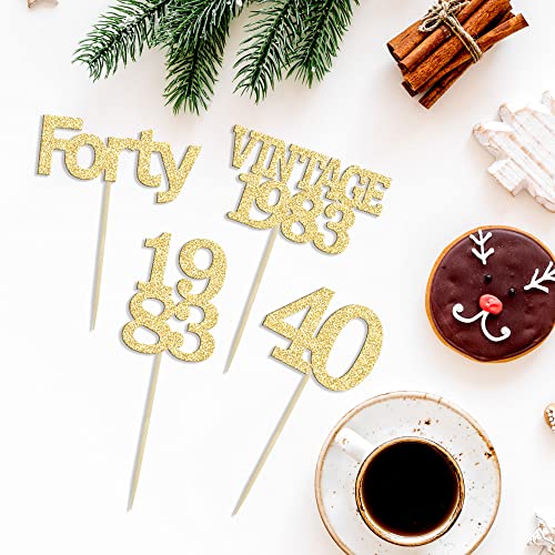 Gyufise 24Pcs Happy 40Th Birthday Cupcake Toppers Glitter Forty 40 Fabulous Vintage 1983 Cake Toppers For 40Th Birthday Wedding Anniversary Party Cake Decorations Supplies Gold #TOP2