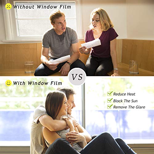 Window Tint For Home One Way Daytime Privacy Window Film Heat Control Sun Blocking Anti Uv Non-Adhesive Static Cling Reflective Mirror Glass Film For Home Office, Black Silver, 17.5 Inch X 6.5 Feet #TOP1