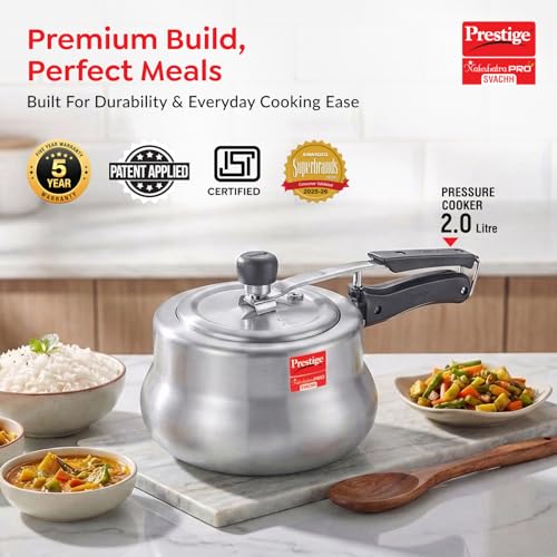 Image of Prestige Nakshatra Pro Plus Svachh Aluminium Gas & Induction Compatible Spillage Control Inner Lid Pressure Cooker Handi 2 L Silver