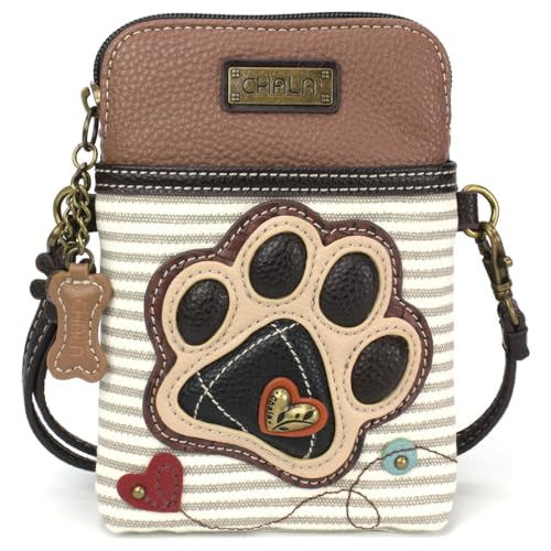 Image of CHALA Dog Collection Cell Phone Crossbody Purse-Women PU Leather /Canvas Multicolor Handbag with Adjustable Strap