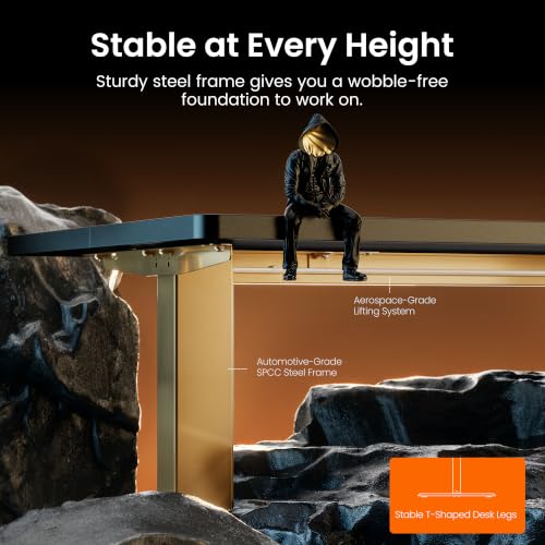 Image of ErGear Height Adjustable Electric Standing Desk, 48 x 24 Inches Sit Stand up Desk, Memory Computer Home Office Desk, Black+Gold