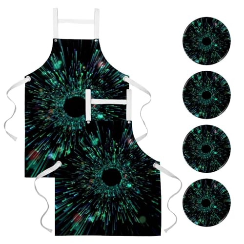 Lot de 2 tabliers de cuisine multicolores avec broches pour restaurant et travail