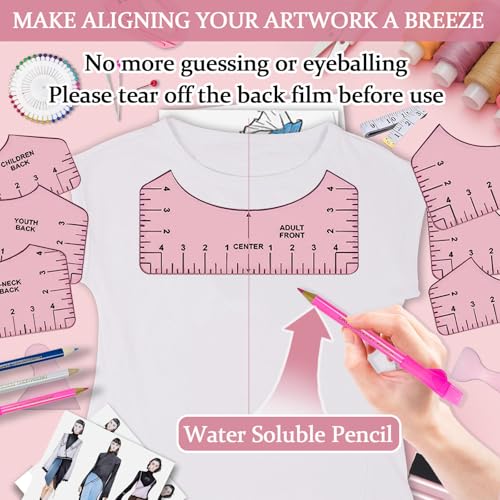 QUKLOGEN 68 Piezas Juego de Herramientas para Camiseta de sublimación,lámina de teflón para Prensa de Transferencia,Camiseta Ruler Guide Alignment para Accesorios de Costura, Accesorios de Plotter