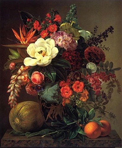 STAMPA SU TELA - CANVAS - MAGNOLIE E FIORI DIVERSI IN UN VASO ANTICO-JENSEN-50x70CM-SENZA TELAIO