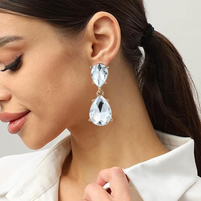 Classic Wedding Bridal Crystal Teardrop Women Dangle Drop Earrings(White) - image 2