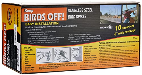 Bird-X Sts-100 Regular Width 6-Inch Stainless Steel Bird Spikes, Metal Roof Guard Pigeon Prevention, Rodent Deterrent, Animal And Pest Control Supplies, 100 Feet #TOP1