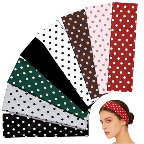 HOLAILS Polka Dot Headbands for Women Cute Polka Dot Hair Bands for Womens Hair Fashion: 8Pcs Soft Stretchy Hair Hoops Head Wraps to Cover Hairline Hide Roots Retro Hair Accessories 6x23cm