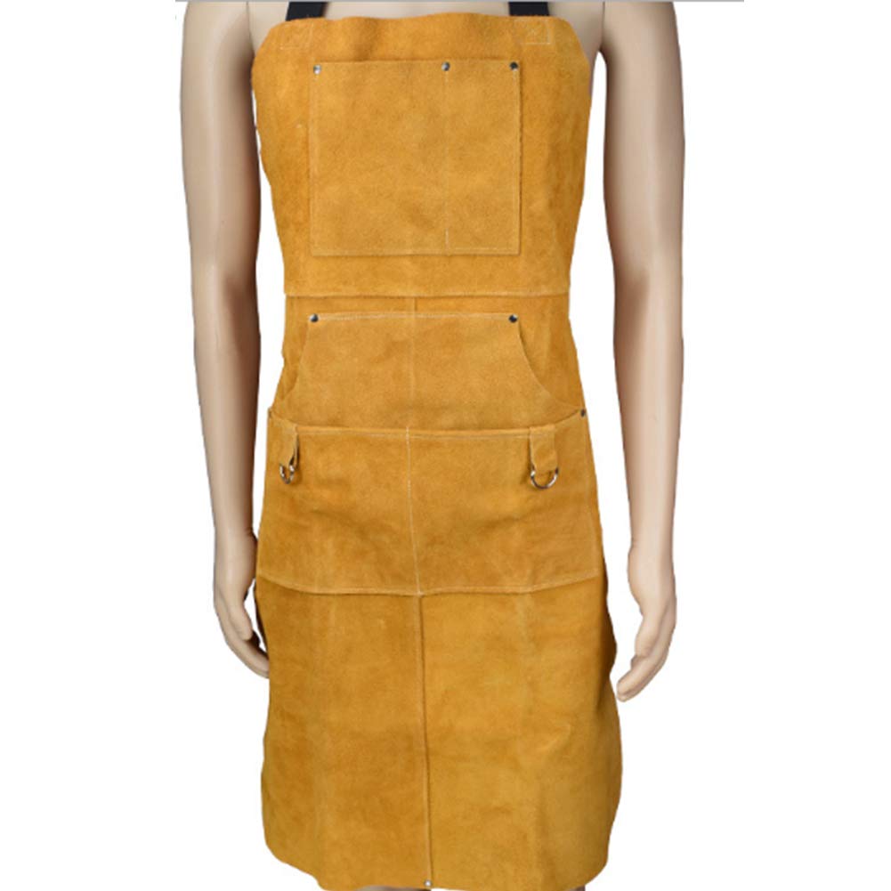 Grembiule per utensili, grembiule da lavoro per saldatura in pelle per lavori pesanti, unisex per meccanico (giallo)