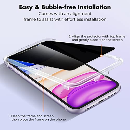 Image of UNBREAKcable Privacy Screen Protector Shatterproof Tempered Glass [True 28Anti Spy] [9H Hardness] [Easy Installation Frame] for iPhone 11 /XR 6.1 inch - 2 Pack