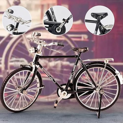 Image of TOYVELLY Vintage Classic Bicycle Model Toy, Retro Metal Die-Cast Cycle with Pump & Briefcase Bag, Collectible Miniature Bike Showpiece for Home & Office Decor