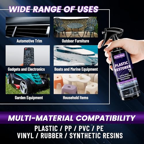 SHIELDOM Plastic Restorer for Cars Ceramic Plastic Coating Black Trim Quick Restoration Bring Plastic, Rubber, and Vinyl Back to Life, Buff for Shine, Restore Flexibility, UV Protection - 5oz/150ml - Thumbnail 5