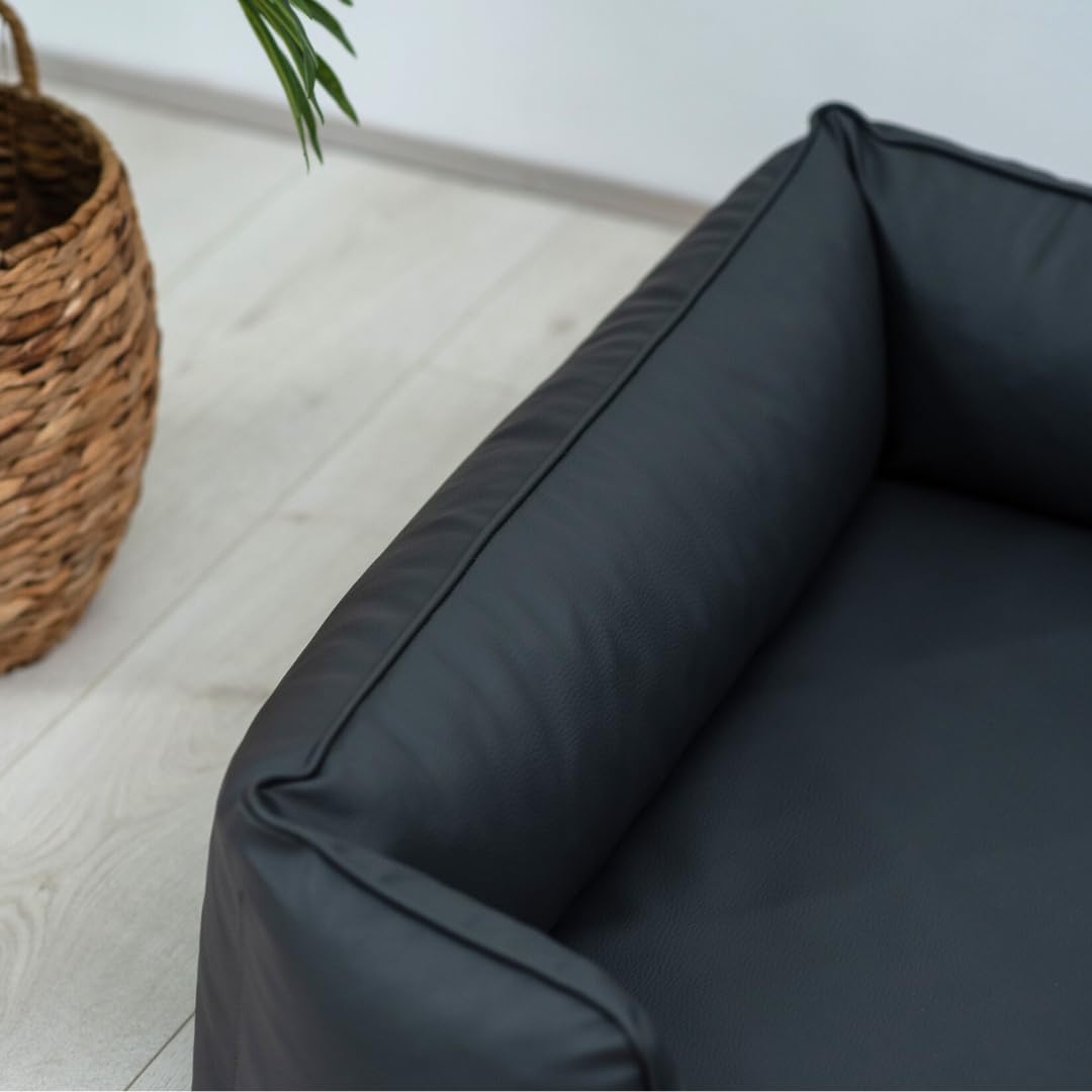 Orthopädisches Hundebett Max Grosse Mittelgroße Kleine Hunde - Hundekissen Hundesofa aus Kunstleder - Memory Foam Langlebig Abriebfest Reißfest (L+|90x70cm, Grau)