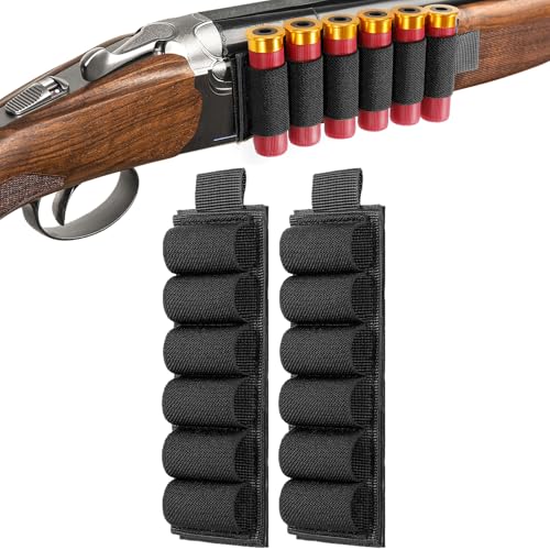 FRTKK 2 Pack Tactical Shotgun Shell Holder Buttstock Holder for Rifles, Molle Cartridge Shotgun Ammo Carrier for 12/20 Gauge (Black-6 Round)