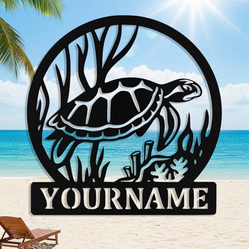 Custom Sea Turtle Metal Sign, Personalized Sea Turtle Wall Art Decor