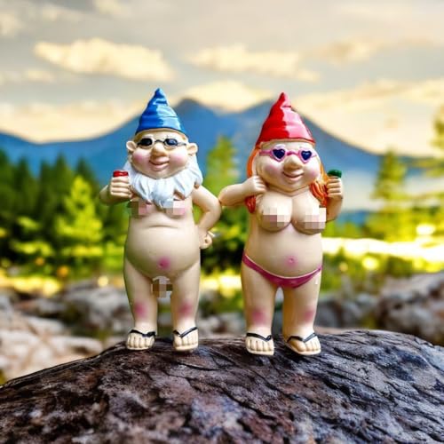 Garden Gnome 2Pcs Naughty Funny Gnome Statue Outdoor Lawn Resin Figurine Statue Garden Decoration for Lawn Yard Balcony Porch Patio Home Ornaments