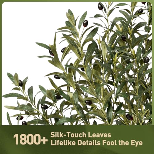 Künstlicher Olivenbaum 180cm - Fake Plastik Pflanzen Groß mit Brauner Kegelförmigem Topf - UV-beständige Kunstpflanzen wie echt für Wohnzimmer, Büro & Balkon Deko,VN133 – Bild 4