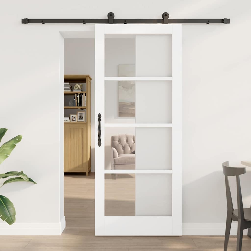 Orkdal drzwi przesuwne czarno-białe 83 x 202 cm | Lite drewno sosnowe i szkło hartowane, ciche przesuwanie się, do salonu, sypialni, kuchni