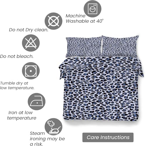 Parure de lit bleu léopard 220x240 avec housse de couette en microfibre et taies