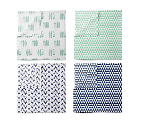 Bacati - Tribal/Aztec Baby Swaddle Blanket Boys Swaddle Wrap Soft Breathable Cotton Muslin Swaddle Blankets Receiving Blanket For Boys, Large 45 X 45 Inches (Noah Tribal Mint/Navy) #TOP1