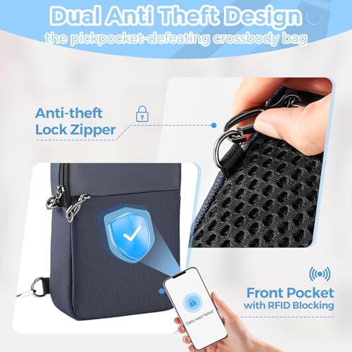 Image of VADOO Sling Bag, Anti Theft Sling Crossbody Bag for Women Men, Lock Zipper, RFID Blocking, Water Resistant, Compact Lightweight Waist Pack for Travel & Daily Use (Blue)